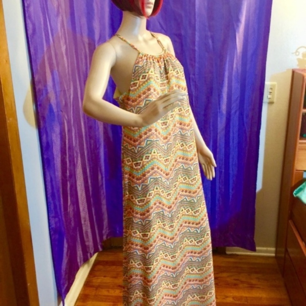 Tribal Bohemian Round Neck Maxi Dress